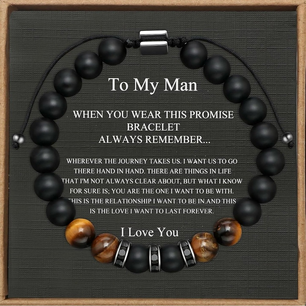Gifts for Men Natural Tiger Eye Black Matte Agate Bracelets, Christmas Birthday